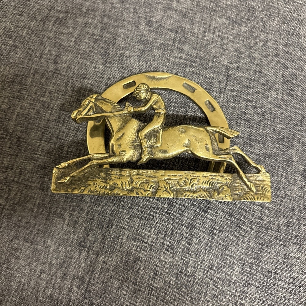 Vintage English Brass Derby Horse Race - Horse Jockey Letter or Napkin Holder